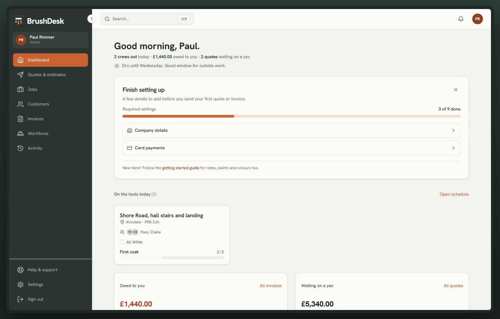 The BrushDesk estimator pricing a room